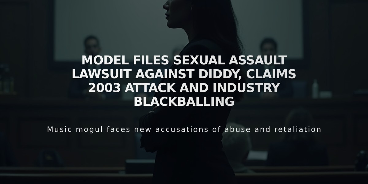 Model Files Sexual Assault Lawsuit Against Diddy, Claims 2003 Attack and Industry Blackballing