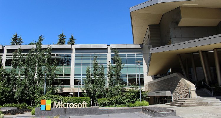 Microsoft headquarters entrance with logo