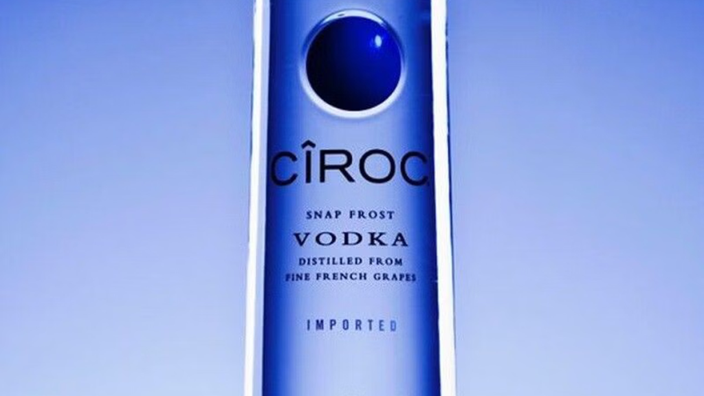 Ciroc vodka bottle on blue backdrop